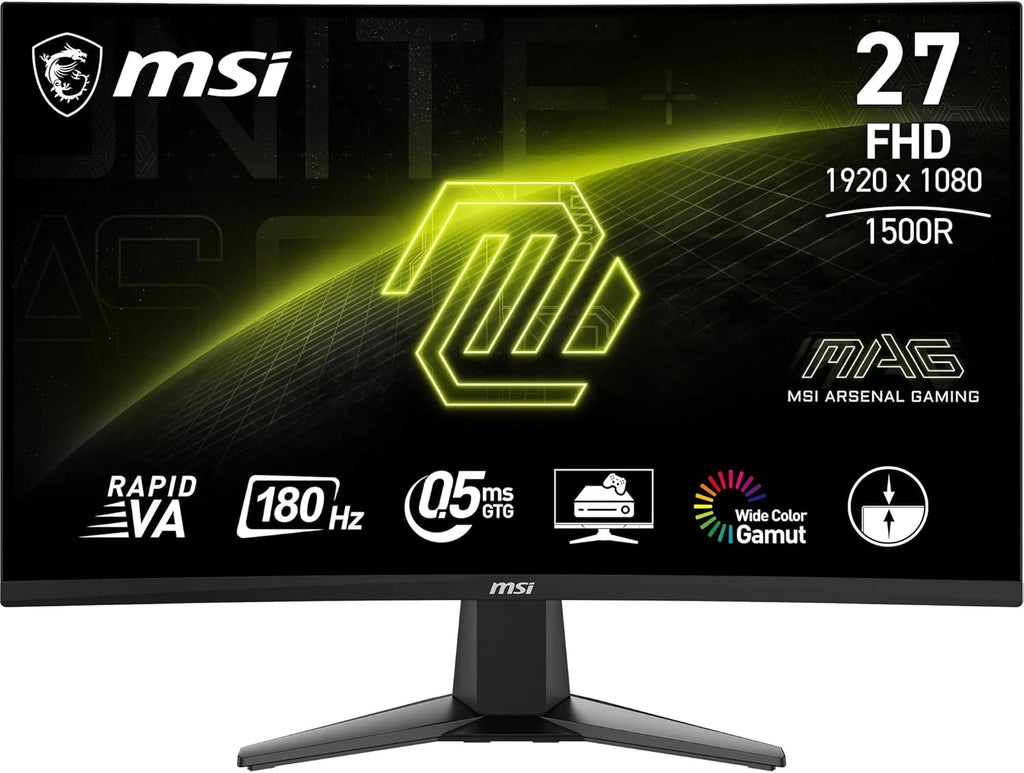 Monitor Gaming MSI MAG 27C6F de 27 pulgadas FHD curvo - Panel VA rápido 1500R 1920 x 1080, 180 Hz / 1 ms (GtG), Adaptive-Sync - DP 1.2a, HDMI™ CEC