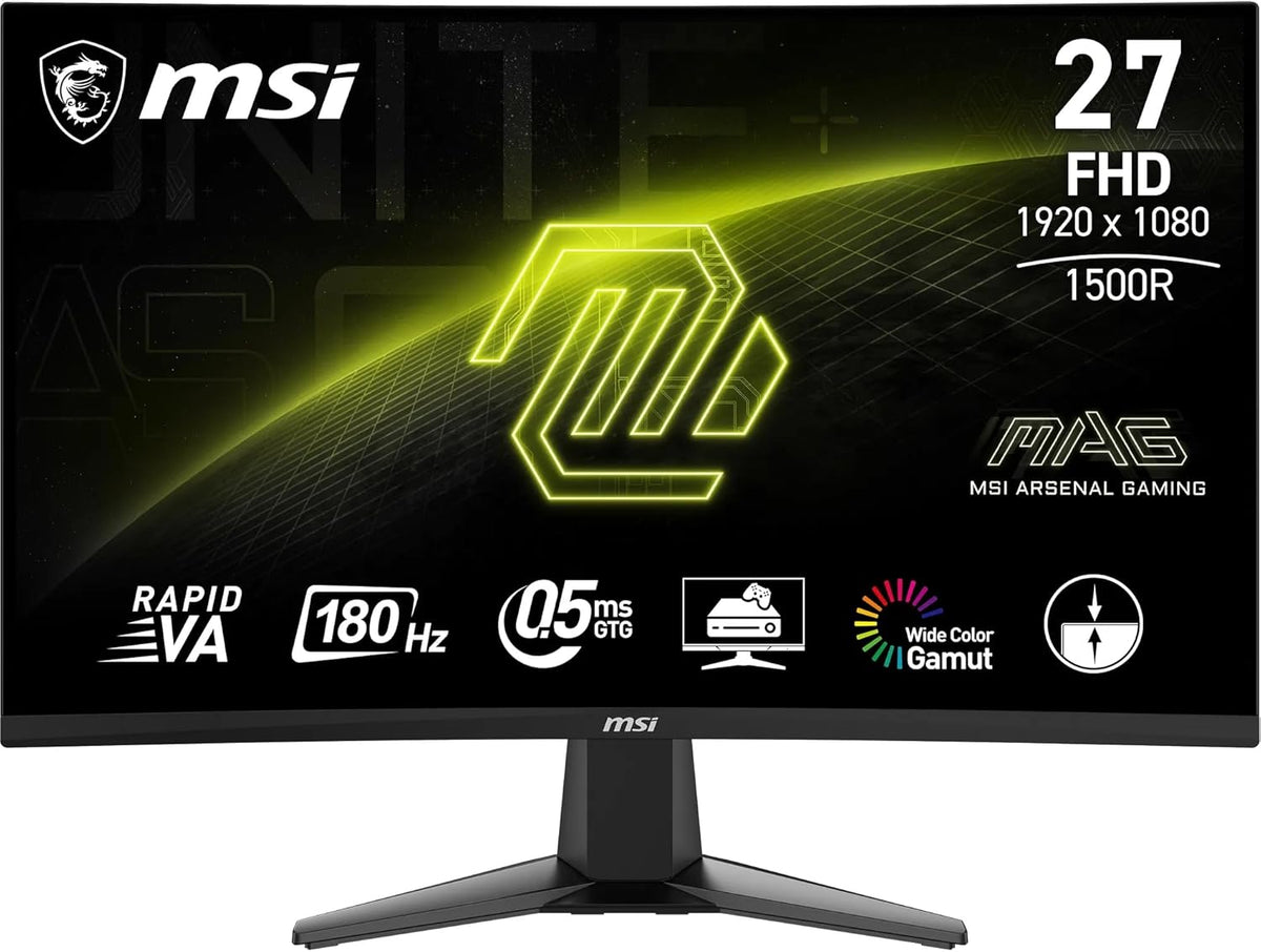 Monitor Gaming MSI MAG 27C6F de 27 pulgadas FHD curvo - Panel VA rápido 1500R 1920 x 1080, 180 Hz / 1 ms (GtG), Adaptive-Sync - DP 1.2a, HDMI™ CEC