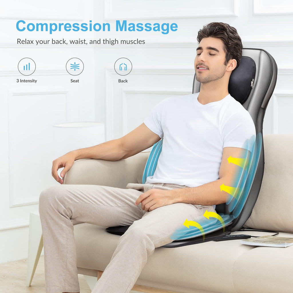 COMFIER Cojín de masaje Shiatsu para espalda y cuello con calor, función de amasado 2D/3D y compresión de aire para mujeres y hombres