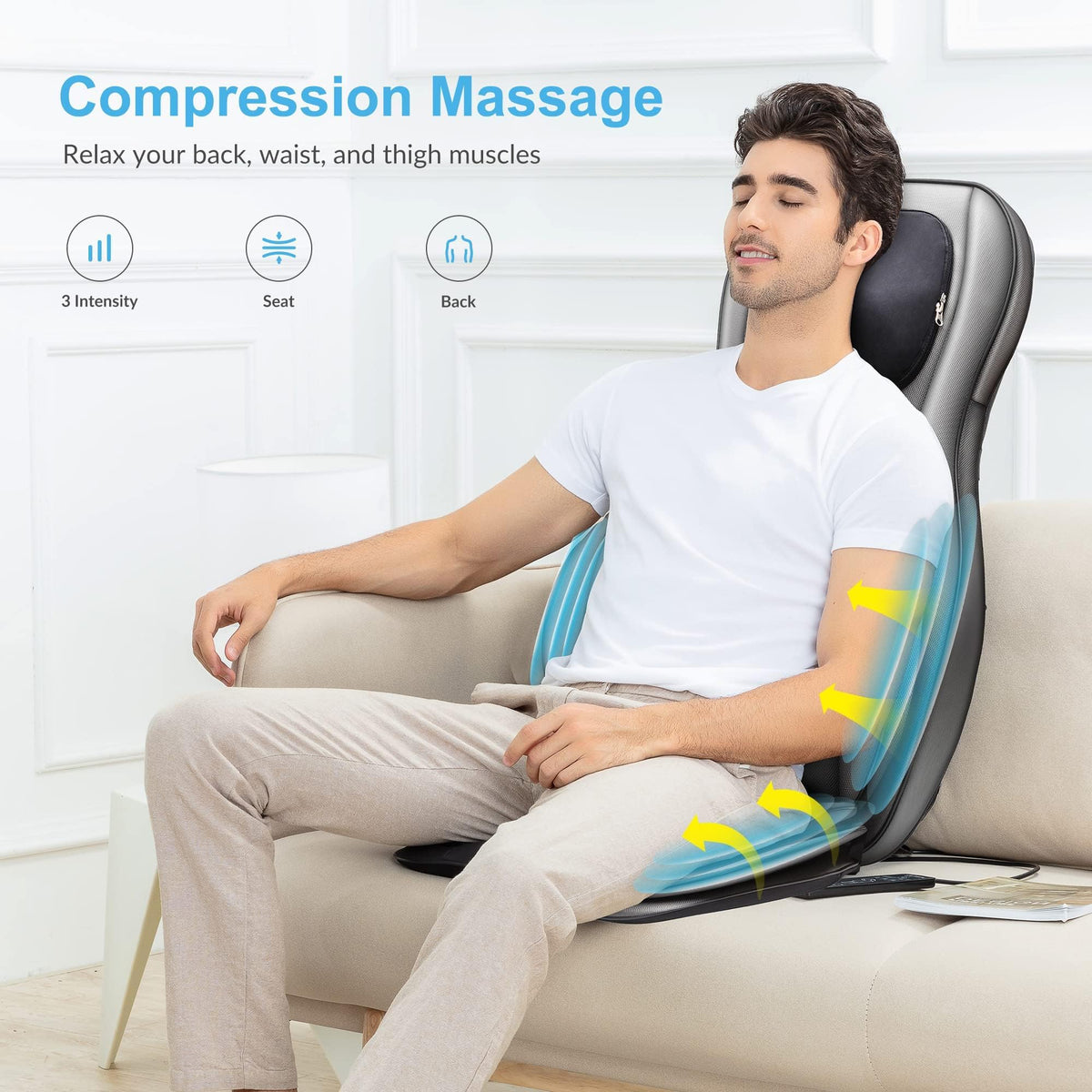 COMFIER Cojín de masaje Shiatsu para espalda y cuello con calor, función de amasado 2D/3D y compresión de aire para mujeres y hombres