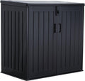 Caja para cubos de basura Koll Living Soraya de 775 litros, de plástico con aspecto de madera – bloqueable, resistente a la intemperie, resistente a los rayos UV, con amortiguadores de gas – Negro/Gris