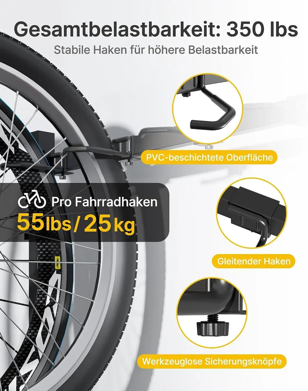 Soporte para bicicletas independiente para 5 bicicletas, portabicicletas vertical con 5 ganchos, 6 ganchos para cascos, estructura de acero, capacidad de carga de 160 kg