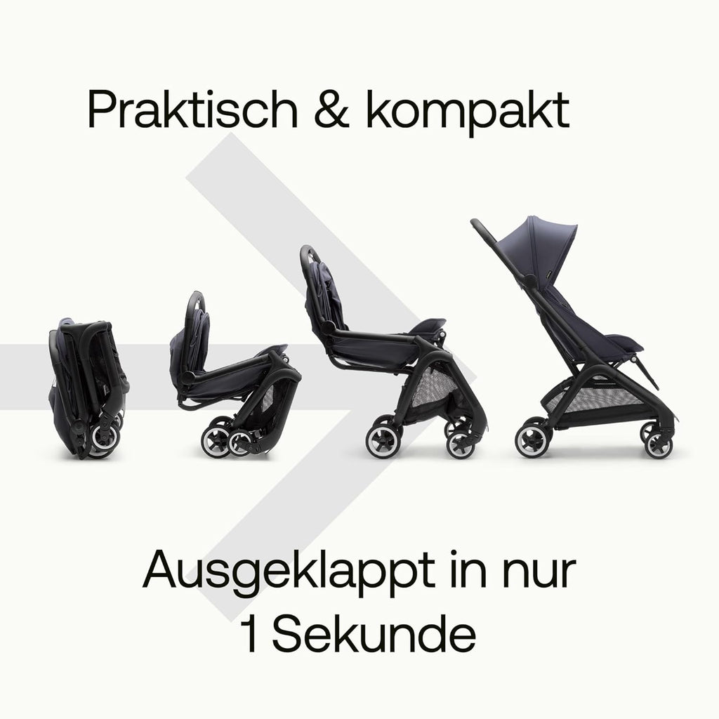 Cochecito de viaje ultracompacto Bugaboo Butterfly, pequeño y ligero, plegable con una sola mano y fácil de maniobrar, cochecito urbano ergonómico para bebés a partir de 6 meses, con mucho espacio de almacenamiento, Stormy Blue