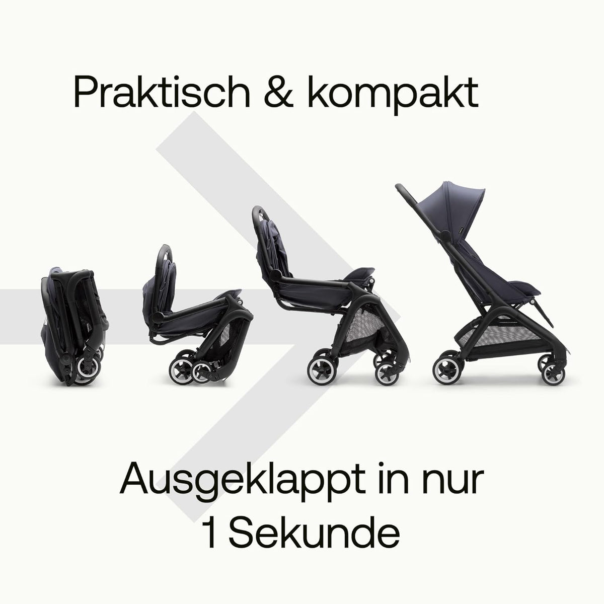 Cochecito de viaje ultracompacto Bugaboo Butterfly, pequeño y ligero, plegable con una sola mano y fácil de maniobrar, cochecito urbano ergonómico para bebés a partir de 6 meses, con mucho espacio de almacenamiento, Stormy Blue