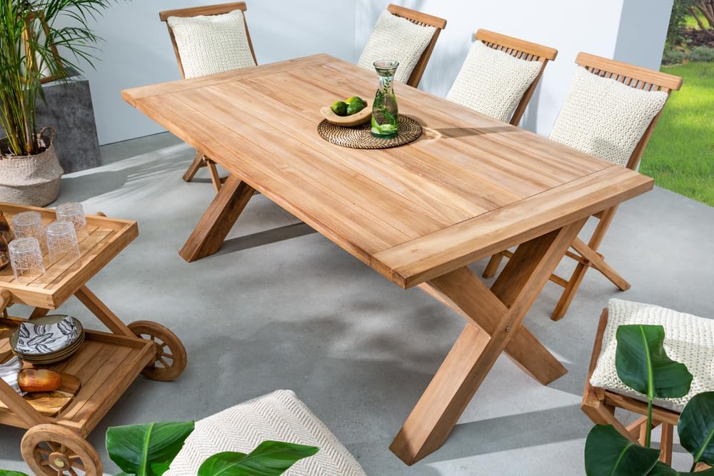 riess-ambiente.de Mesa de jardín resistente a la intemperie Empire de teca 180 cm, mesa de comedor de exterior de madera maciza de teca, mesa de comedor maciza para tu jardín