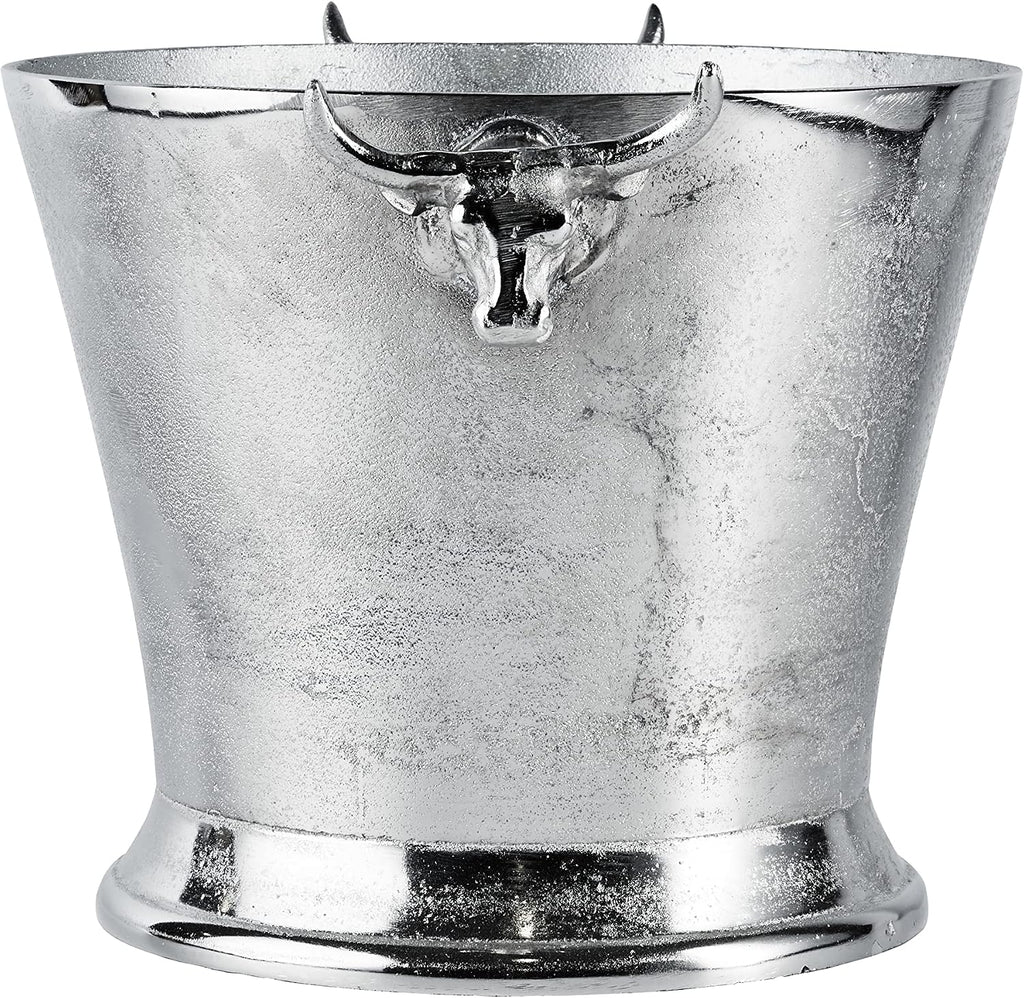 MichaelNoll Chłodziarka do szampana, głowa byka, chłodziarka do wina, butelek, szampana, aluminiowa chłodziarka do napojów, kolor srebrny – chłodziarka do szampana, wina i szampana – XL 39 cm