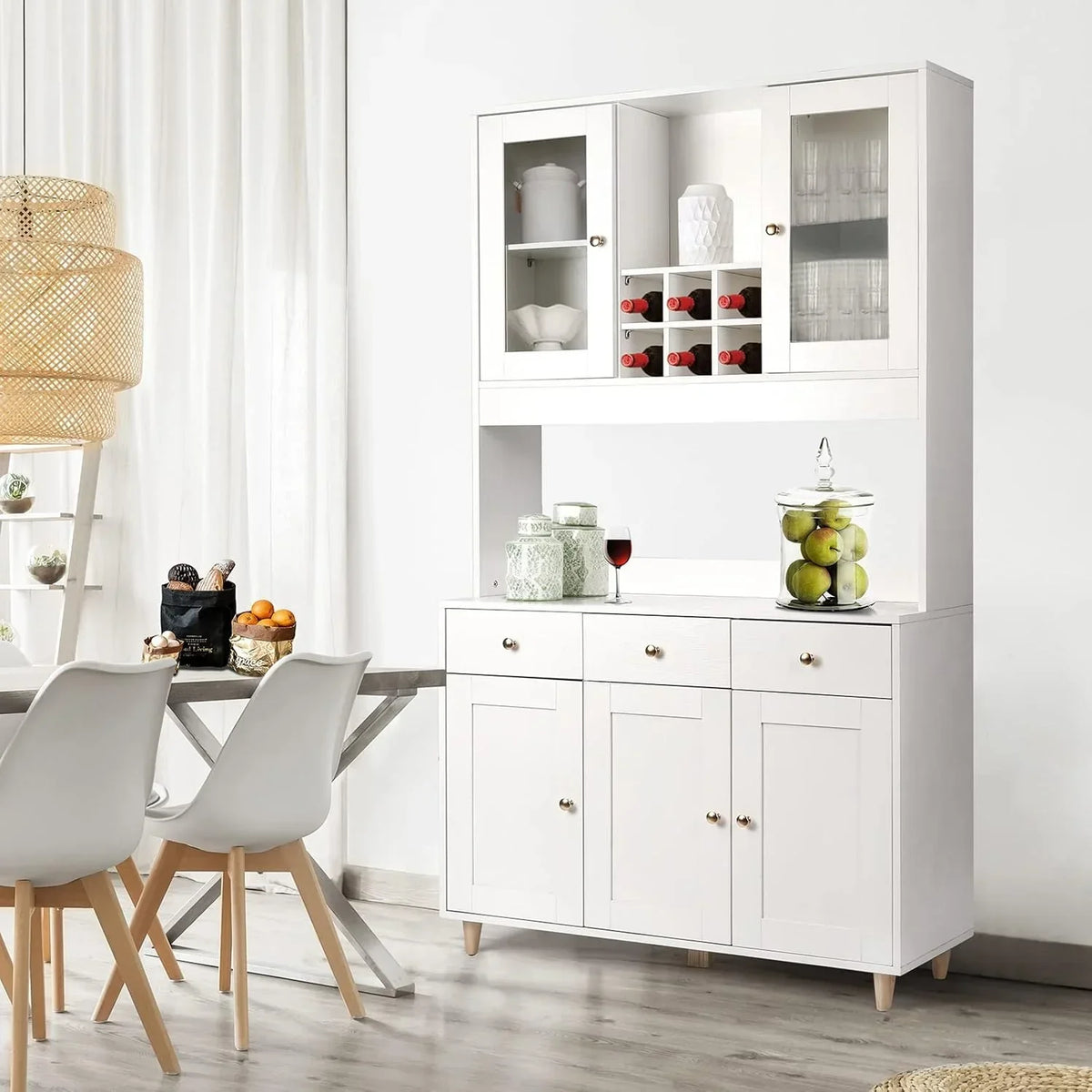 VOWNER Armario Aparador de Cocina/Buffet, 100L x 38An x 181Al cm, Mueble Auxiliar de Almacenaje, 5 Puertas y 5 Estantes Ajustables, Blanco