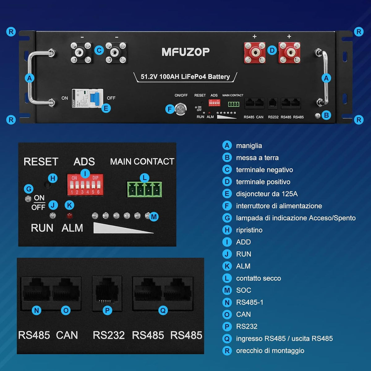 Batería de litio MFUZOP 48V 100Ah LiFePO4 5,12 kWh, batería para rack de servidor con BMS de 100A integrado, Bluetooth y aplicación, más de 15 000 ciclos, para energía solar, sistema aislado (off-grid), autocaravana (48V 100Ah (1 unidad))