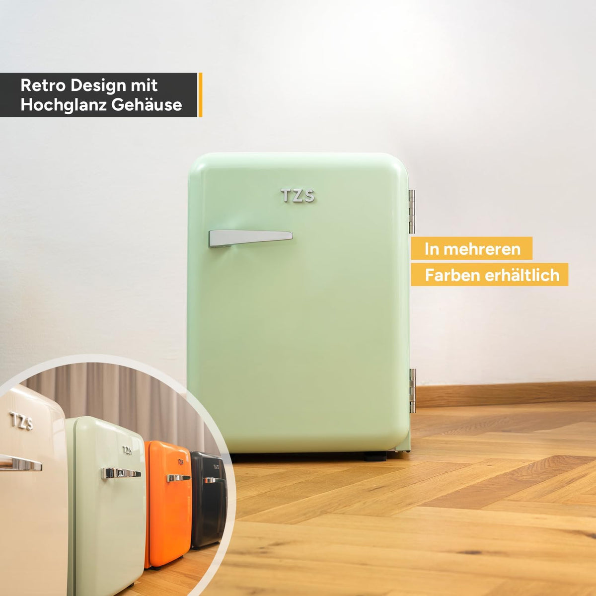 TZS First Austria - Mini nevera retro 40L - Silenciosa - Minibar vintage para dormitorio y oficina - menta