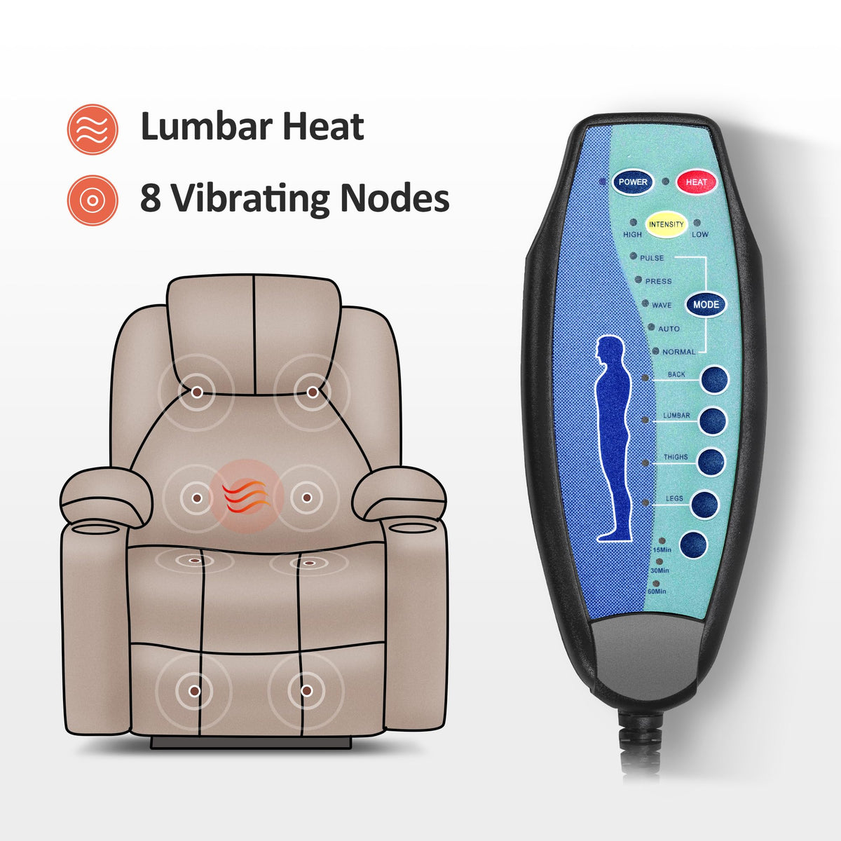 Sillón reclinable eléctrico Mcombo con masaje y carga USB