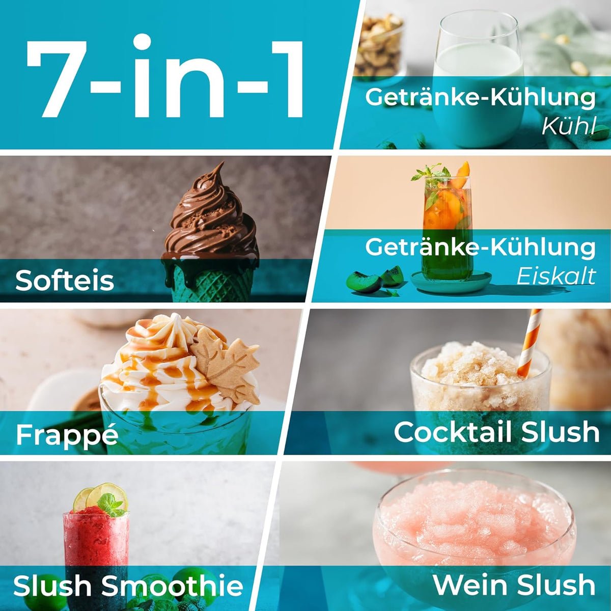 Máquina de helados, granizadora y máquina de sorbete KLAMER con 7 programas: helado suave, granizado, frappé y más, capacidad de 1,5 L, limpieza automática, no requiere hielo, incluye recetario digital