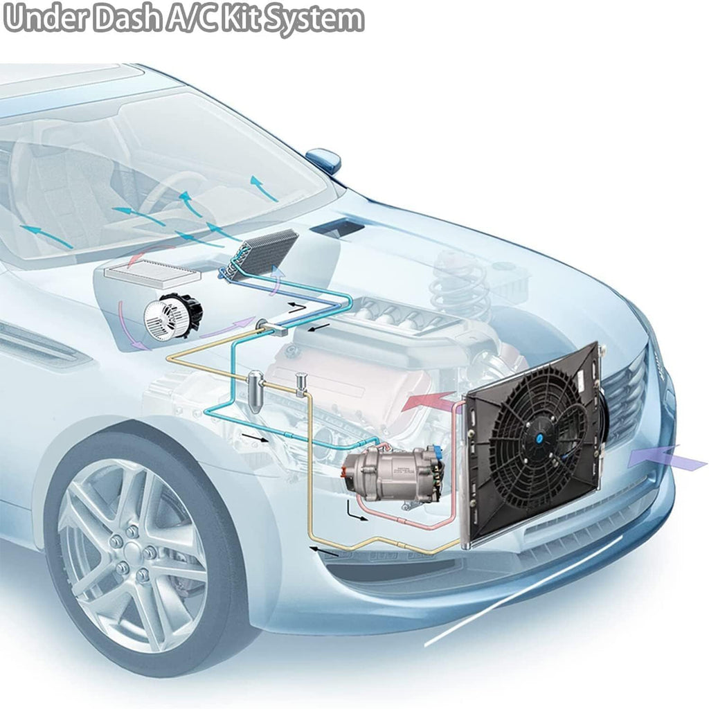 Kit de aire acondicionado eléctrico de 12 V para debajo del salpicadero, sistema universal de CA de 12 V, apto para furgoneta, coche, autocaravana, camión, vehículo recreativo, barco y autobús