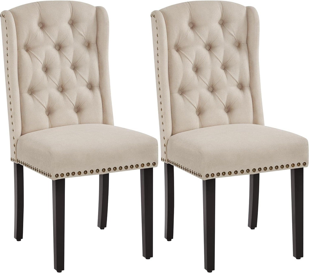Yaheetech Juego de 2 sillas de cocina con respaldo en forma de ala, silla tapizada de comedor con capacidad de carga de hasta 140 kg para comedor/cocina/sala de estar/dormitorio, beige