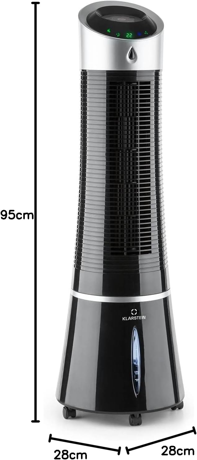 Klarstein 4 en 1: Enfriador de aire inteligente, ventilador, humidificador e ionizador I Depósito de agua de 6 L, oscilación, 30 W, 210 m³/h, temporizador I Aire acondicionado sin tubo de escape, aire acondicionado portátil, negro-oro rosa