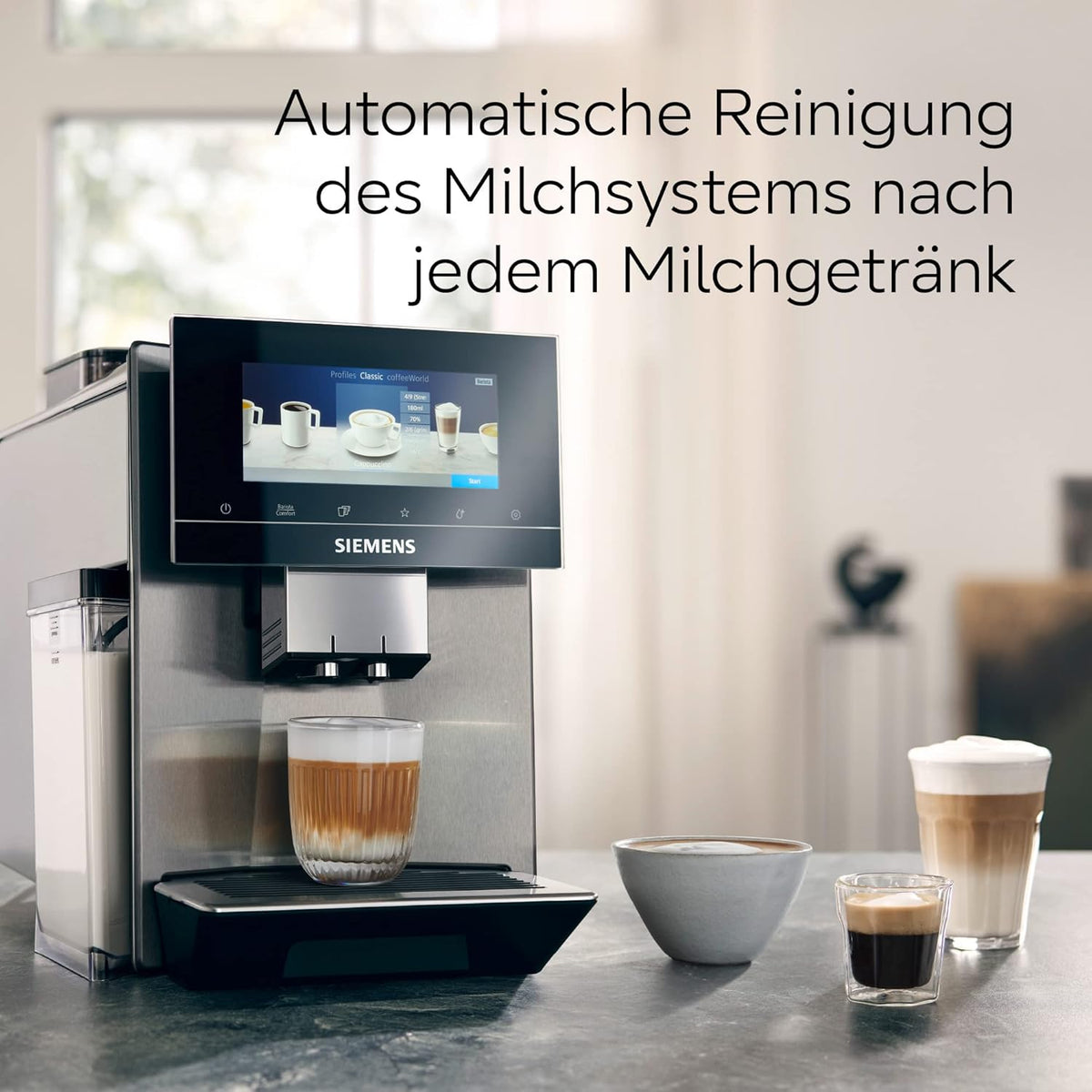 Cafetera superautomática Siemens EQ900 TQ903D03, control por app, pantalla táctil intuitiva, modo barista, AromaBoost, reducción de ruido, molinillo premium, limpieza automática con vapor, 1500 W, acero inoxidable