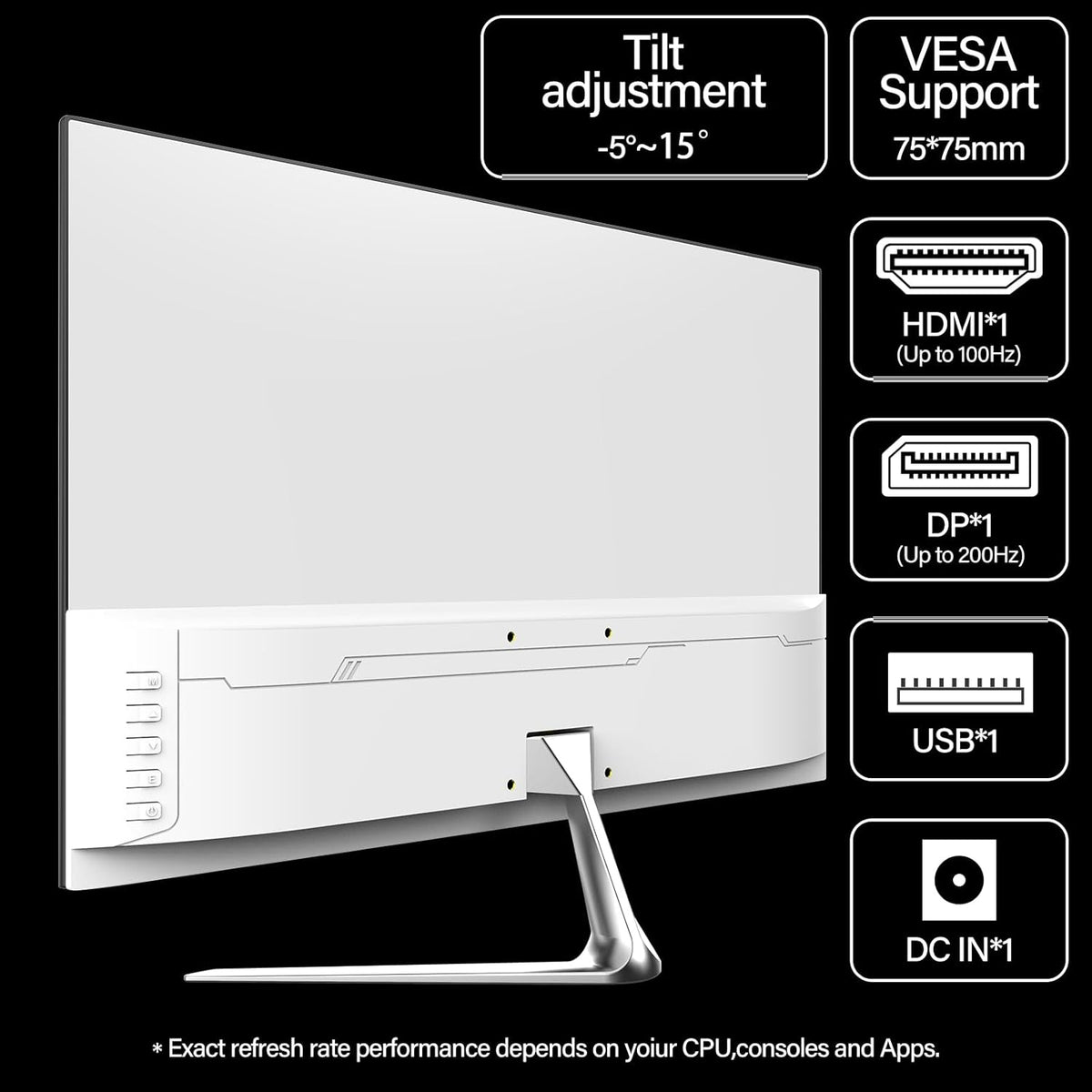 Monitor para PC Gawfolk de 24.5 pulgadas Full HD (1920x1080), 200Hz, 1ms, 3000R Eye Care y FreeSync, compatible con VESA: ¡el monitor para PC ideal! HDMI, DP, protección ocular, inclinable, VESA 75x75