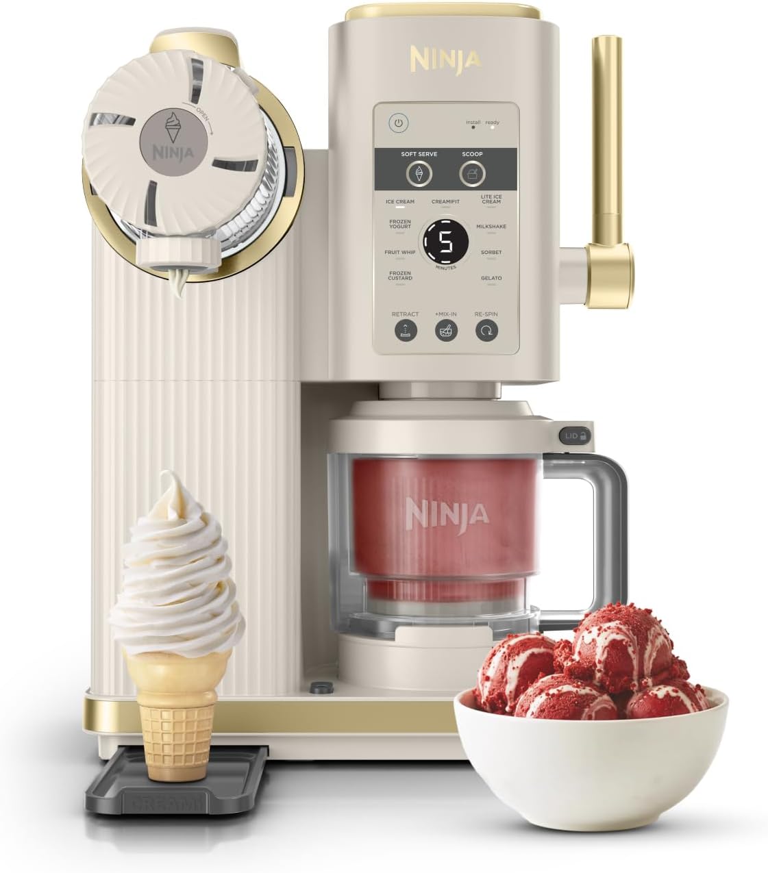 Heladera Ninja CREAMi Scoop & Swirl con 2 recipientes, 13 funciones, para helado, helado soft, gelato, sorbete, batidos y más, con función de mezcla, Stone Gold NC701EUSTGD