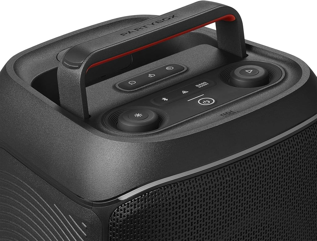 JBL Partybox Stage 120 en negro: altavoz Bluetooth portátil con sonido JBL Pro, espectáculo de luces, refuerzo de sonido con IA y asa telescópica: 12 h de autonomía