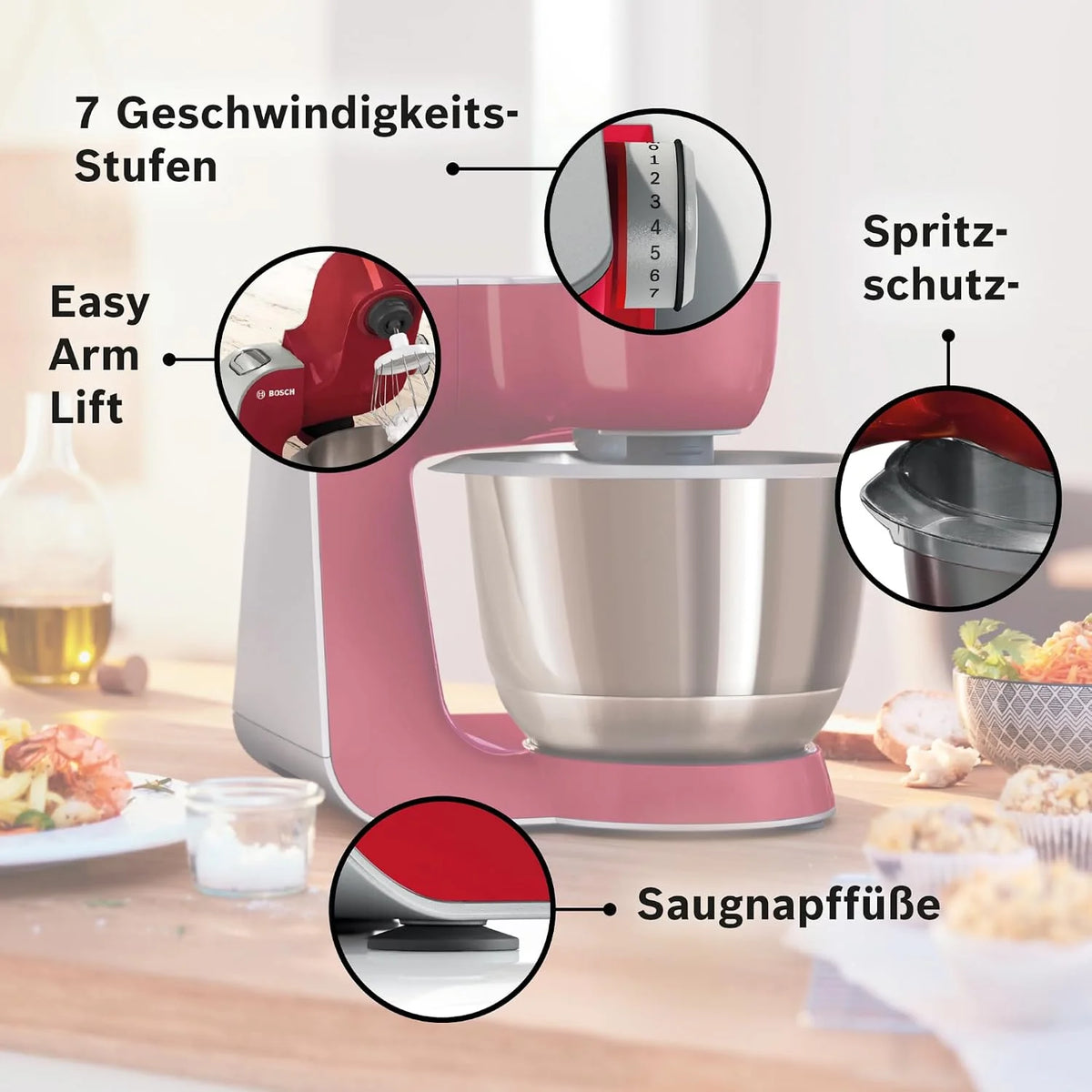 Bosch MUM5 Robot kuchenny 1000 W, MUM58720, czerwony, srebrny