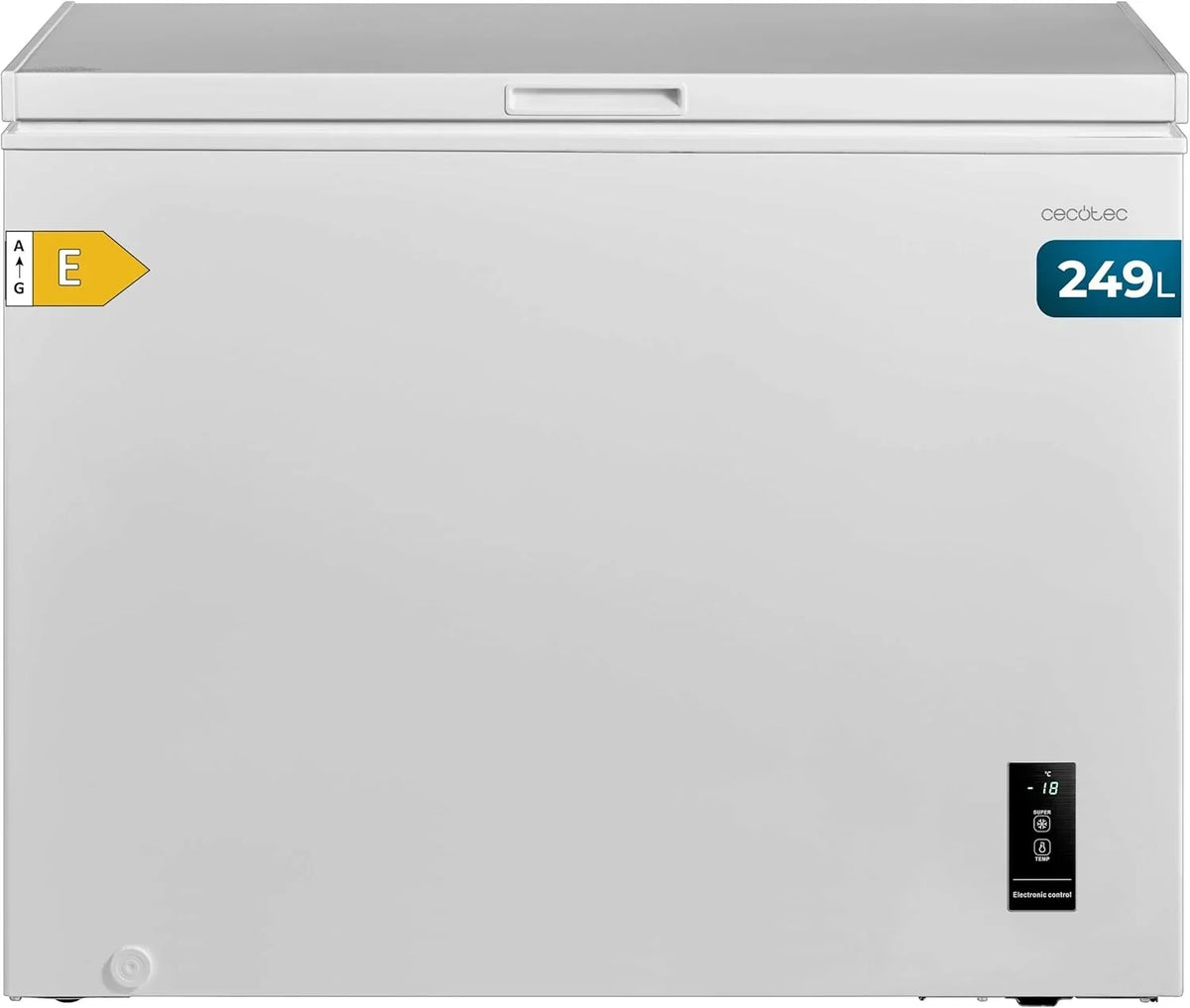 Cecotec Congelador Horizontal 249L Bolero CoolMarket Chest 249P Blanco E. Cesta con Asas, Control Electrónico LED, UltraContact D-Cool, Doble Función, Puerta ZeroG (80º-30º), Congelación Rápida, Compacto