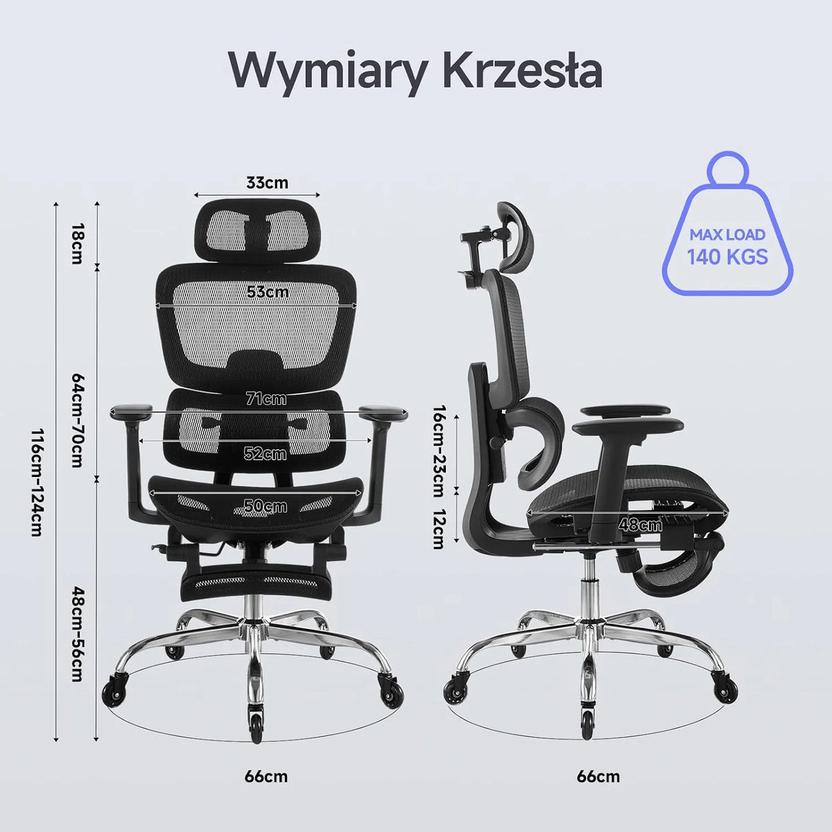 LarkLeaves Ergonomiczny Fotel Biurowy z Podnóżkiem Czarny L10 Pro
