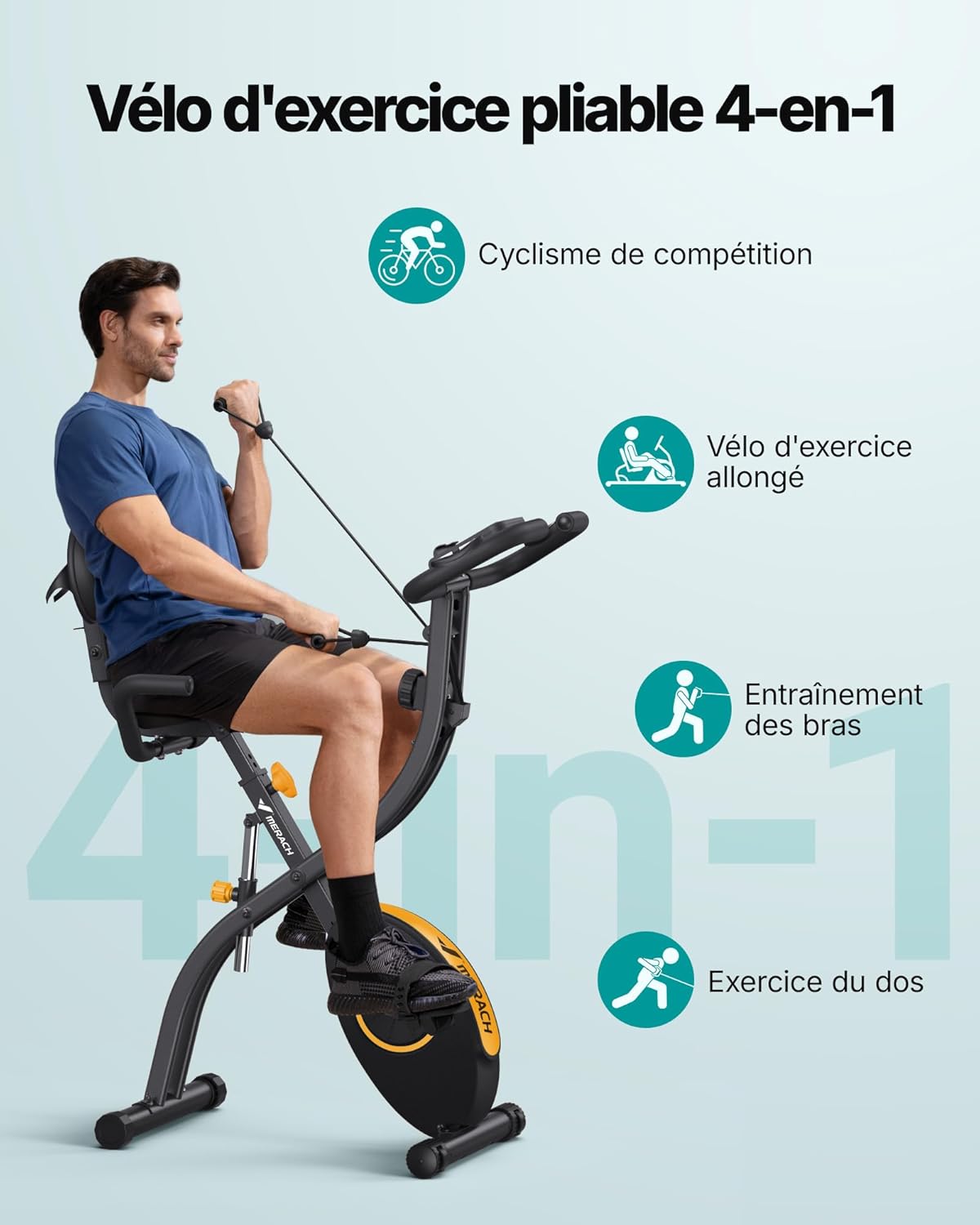 MERACH Bicicleta estática plegable 4 en 1, bicicleta estática con monitor LCD y sensor de pulso manual, bicicleta de fitness magnética con cojín de asiento cómodo, para el hogar, ahorra espacio