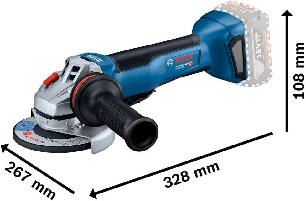 Bosch Professional system 18V: akumulatorowa szlifierka kątowa GWS 18V-10 P (silnik bezszczotkowy, wydajność szlifierki sieciowej 1 000 W, KickBack Control, PROtection switch, walizka L-BOXX)