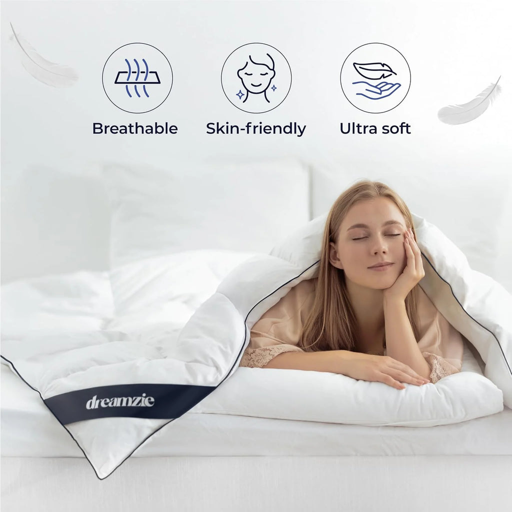 Dreamzie - Kołdra Ultra Comfort 155x220 cm - Kołdra z pierza i puchu kaczego - Podwójna kołdra - 650gsm - Certyfikat Oeko-Tex, RDS i Downpass