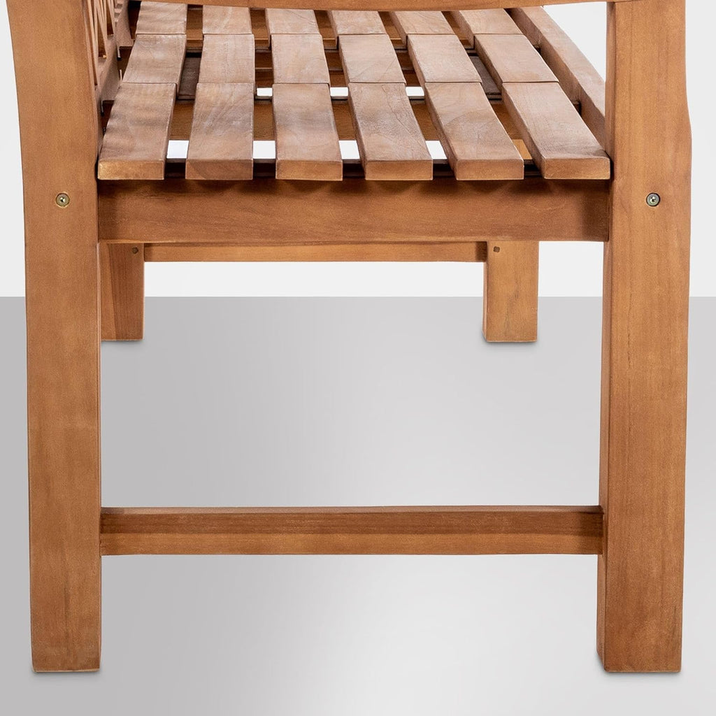 Banco de teca Luka de CLP | Banco de jardín resistente a la intemperie con mesa plegable, color: teca, tamaño: 150 cm