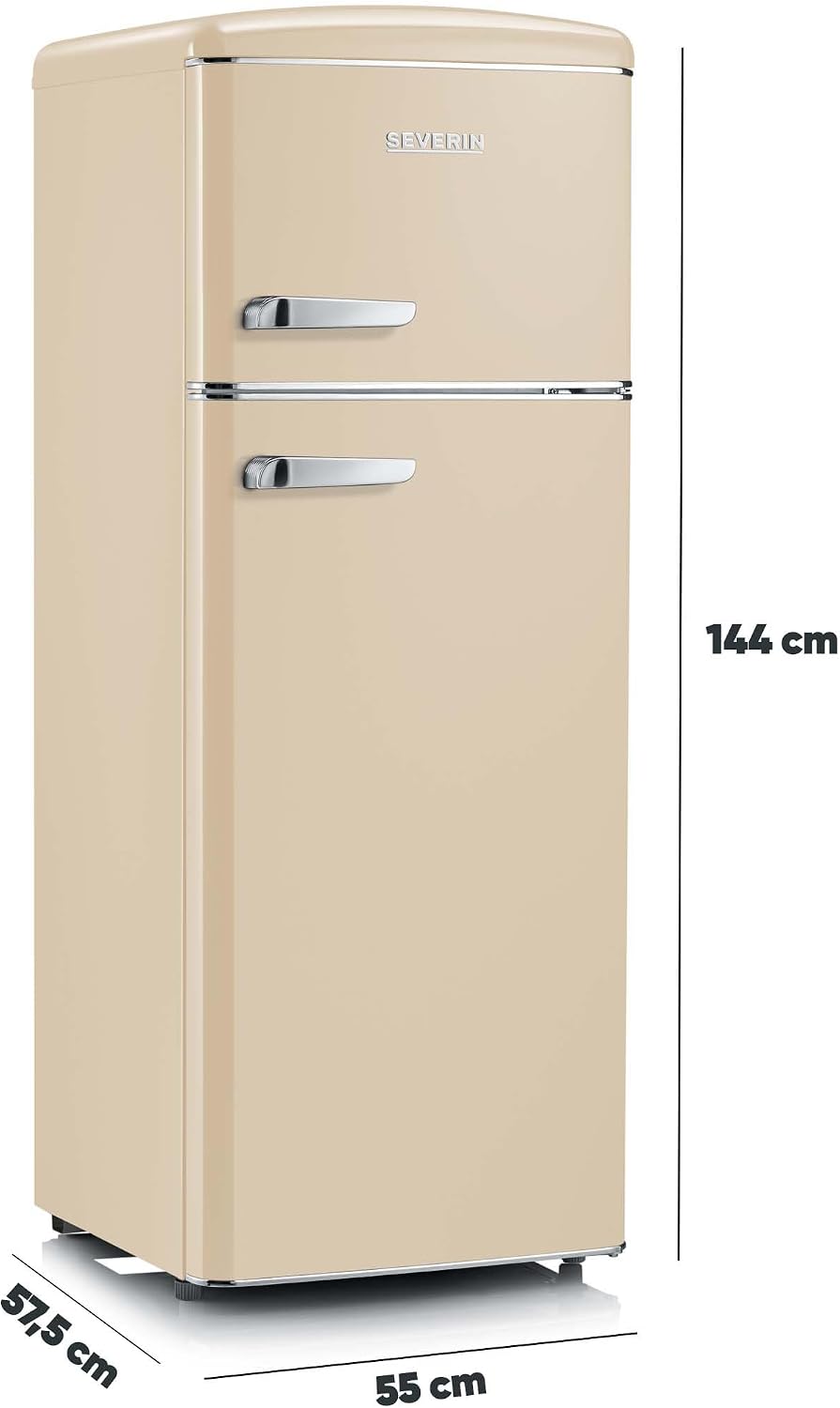 SEVERIN Retro - Frigorífico combi, compacto y eficiente, 4 estantes ajustables en altura y una gran cajonera para verduras, 206 L de capacidad útil, color crema, RKG 8933