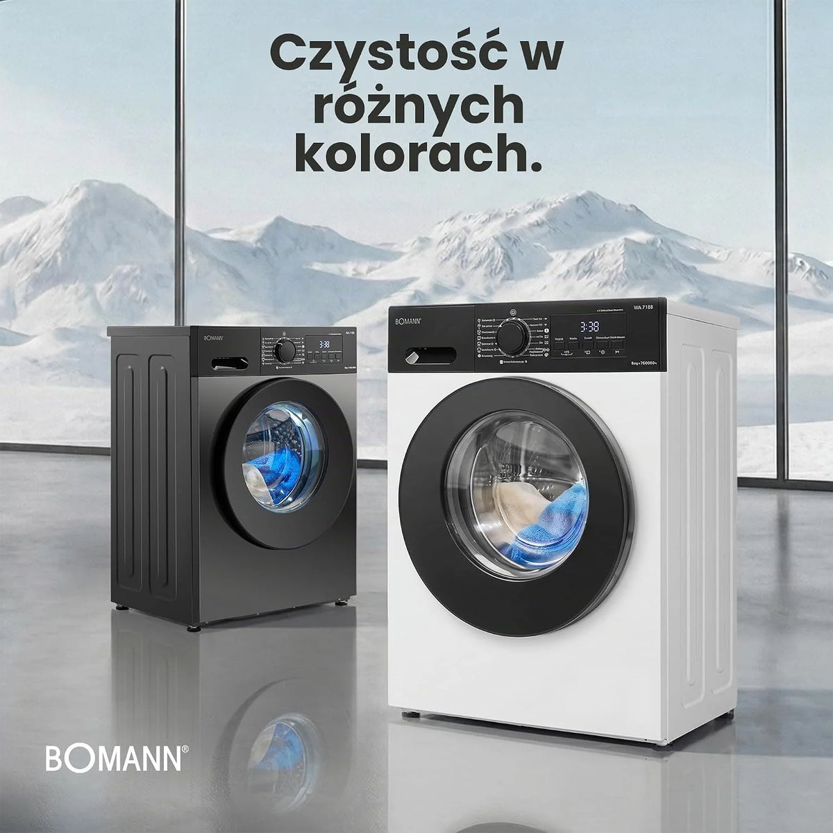 Bomann® WA 7188 pralka 8 kg | 5 lat silnika | wydajna, cicha i trwała | maks. 1400 obr./min | 15 programów | funkcja pary | wyświetlacz LED | Washing Machine | WA 7188 biało-czarna