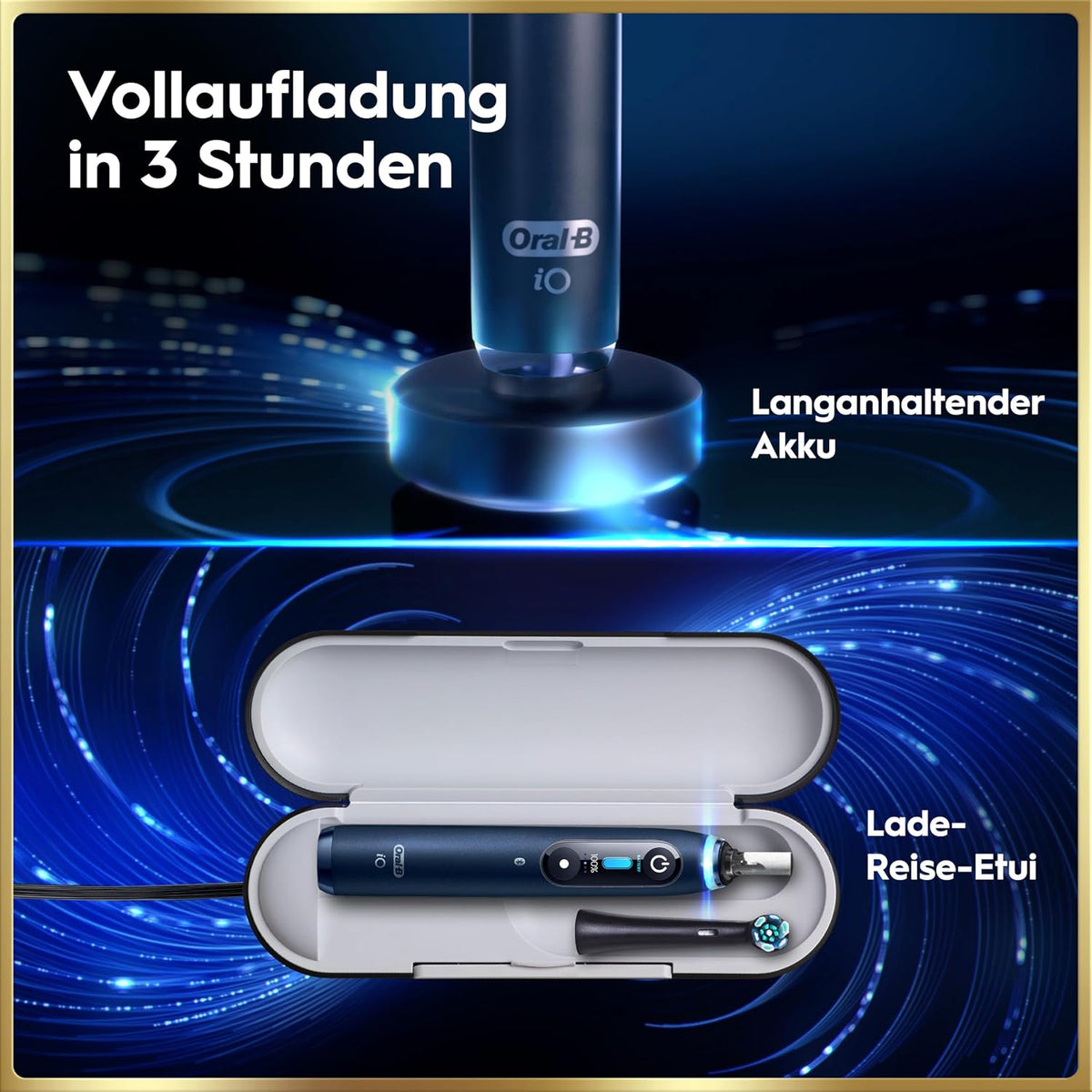 Cepillo de dientes eléctrico Oral-B iO Series 9, incluye 1 cabezal, 7 modos de cuidado bucal, ganador del test CHIP (11/25), diseñado por Braun, azul oscuro