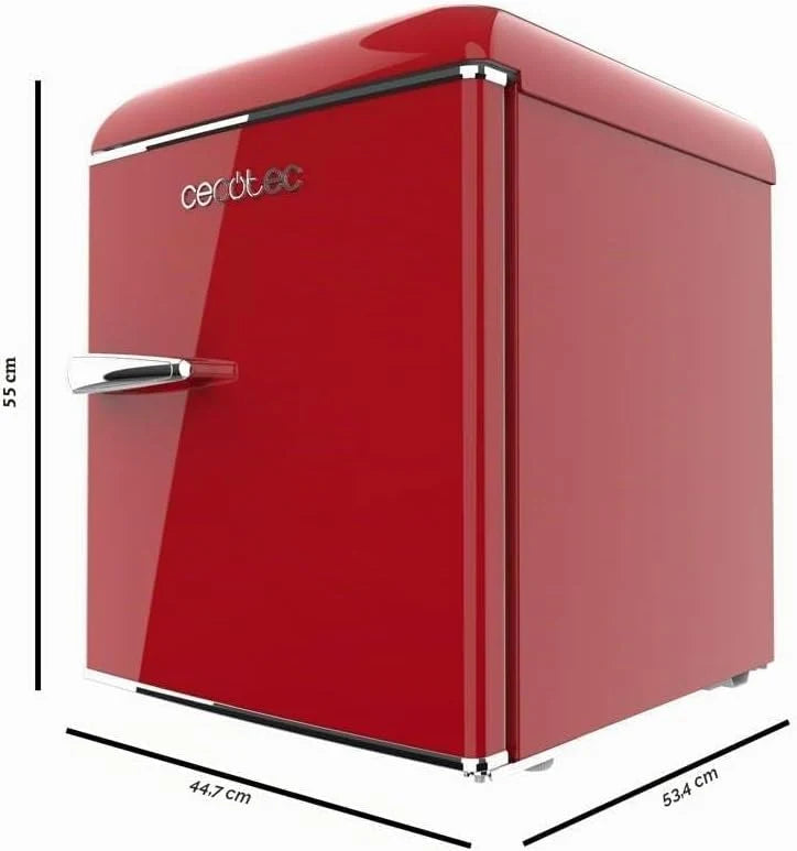 Cecotec Mini lodówka - lodówka retro 45 l Bolero CoolMarket TT Origin 45 Red. 55 cm wysokości i szerokości 44,7 cm, klasa energetyczna E, lodówka i chromowany uchwyt, czerwony