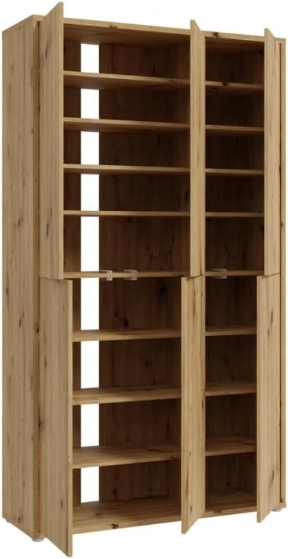 Zapatero Forte Alice Springs 100 110, mueble de recibidor moderno con 6 puertas y 15 estantes, madera contrachapada, acabado en roble Artisan, 109,2 cm de ancho x 191,9 cm de alto x 34,9 cm de profundidad