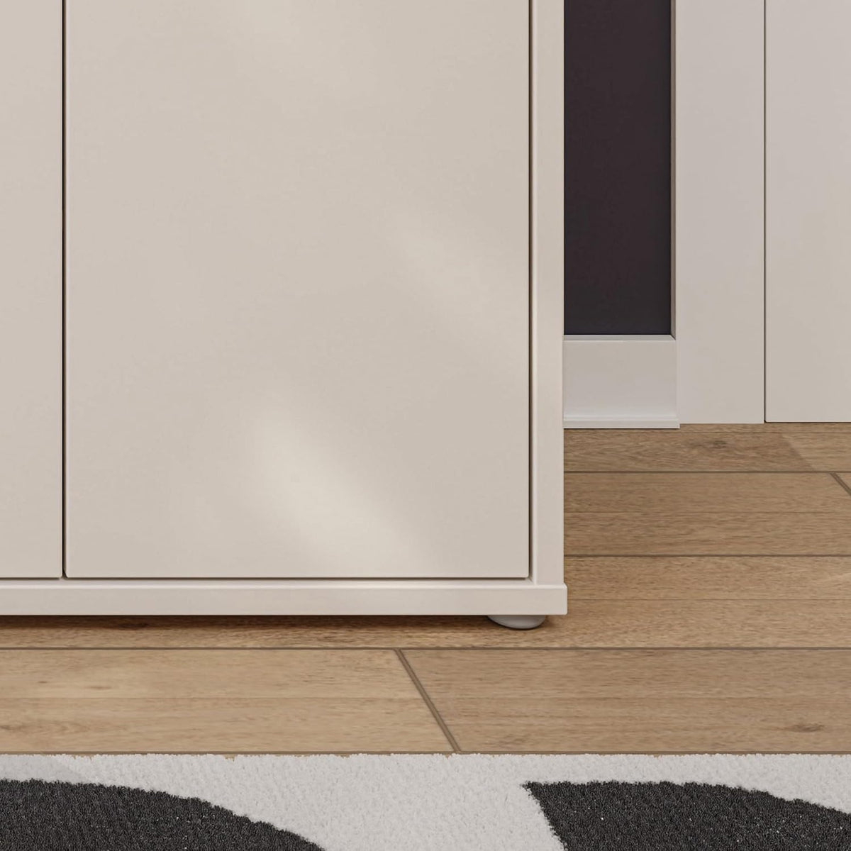 Cómoda Forte Alice Springs 150 155, aparador grande con 3 puertas de armario, pasillo, salón, dormitorio, madera de ingeniería, beige cachemira, 154,2 cm de ancho x 99,1 cm de alto x 34,9 cm de profundidad