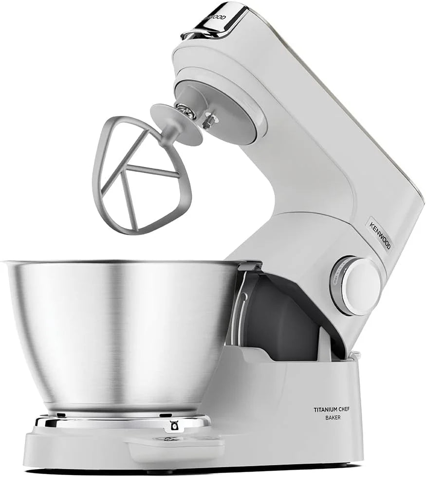 Kenwood Titanium Chef Baker KVC65.001WH, Zagniatarka planetarna z wbudowaną wagą, Trzepaczka K, Hak do wyrabiania, Trzepaczka, Miska 5 l, moc 1200 W, Biały