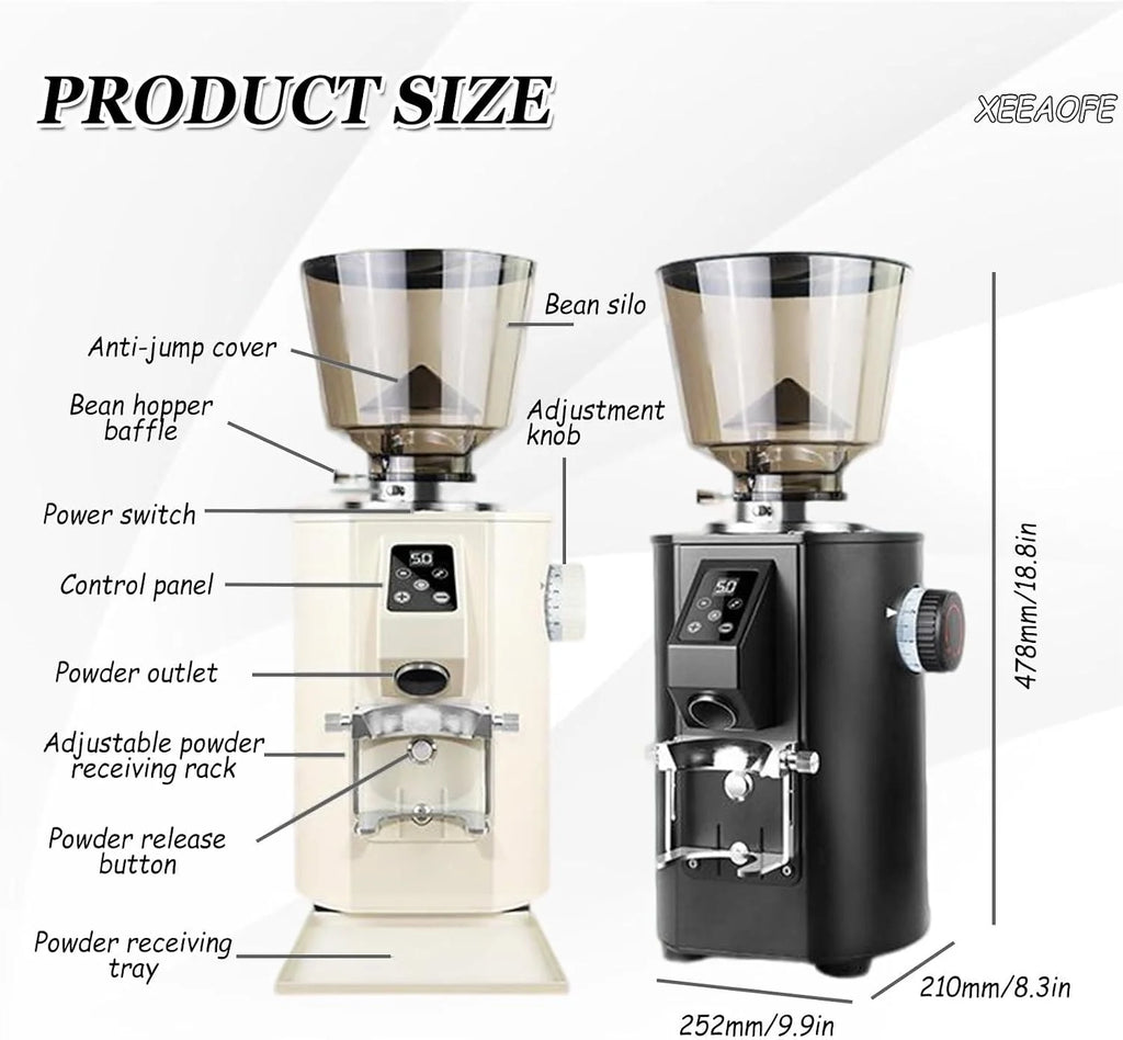 Elektryczny Komercyjny Młynek do Kawy, Elektryczny Płytkowy Młynek do Kawy z Ustawieniami Ekranu Dotykowego, Ekspres do Espresso z Dużym Zasobnikiem 1Lb/453g Black