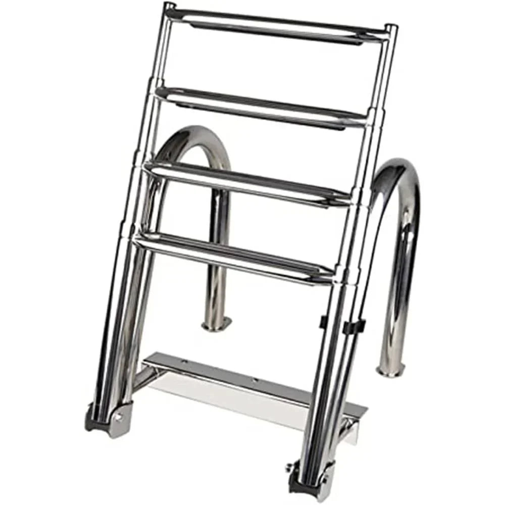 Escalera de piscina de acero inoxidable plegable de 4 peldaños, extensible, altura de piscina de 120-150 cm, peldaños antideslizantes, pasamanos, capacidad de carga de 220 kg