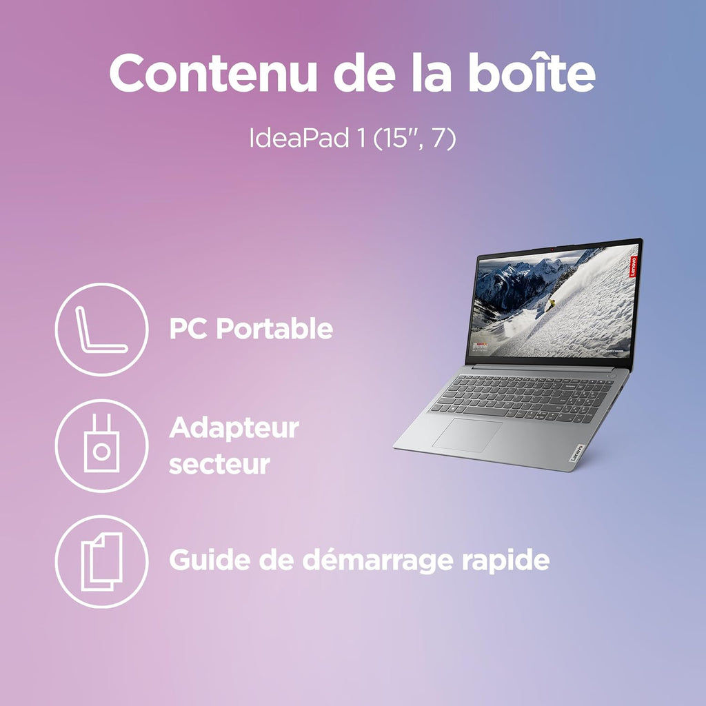Lenovo IdeaPad 1 15AMN7 - Ordenador portátil 15.6'' FHD (AMD Ryzen 5 7520U, 16 GB RAM, 512 GB SSD, Gráficos AMD Radeon 610M, Windows 11 Home) Teclado francés AZERTY - Gris