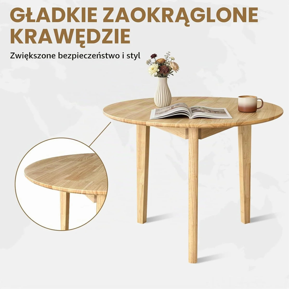 Okrągły Stół Jadalny QLLY z Litego Drewna, Stół Kuchniowy, 80 cm, Naturalny