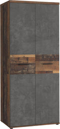 Armario ropero Forte Winnie 80, armario rústico de puertas batientes, 2 puertas, baldas, espacioso, decoración en madera Old Wood Vintage/aspecto hormigón gris oscuro, 79,9 cm de ancho x 189 cm de alto x 53,7 cm de fondo
