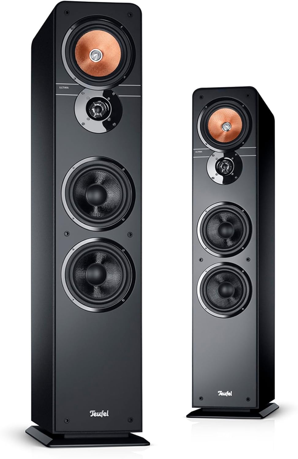 Altavoces estéreo Teufel Ultima 40: par de altavoces de columna HiFi de gama alta, tweeter con corrector de fase, sistema de 3 vías, bass-reflex de doble tubo, música, sonido de cine, juegos - negro