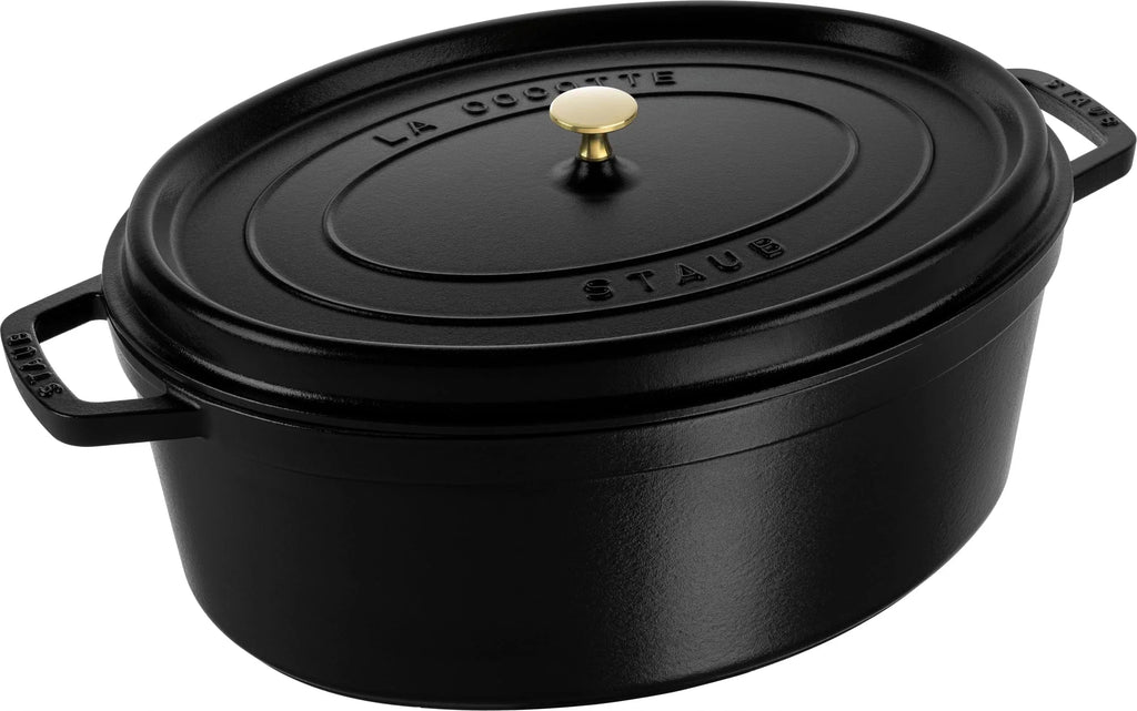 STAUB Cocotte fuente de hierro fundido con tapa, 33 cm, 6,7 L, ovalada, apta para inducción, fabricada en Francia, negro