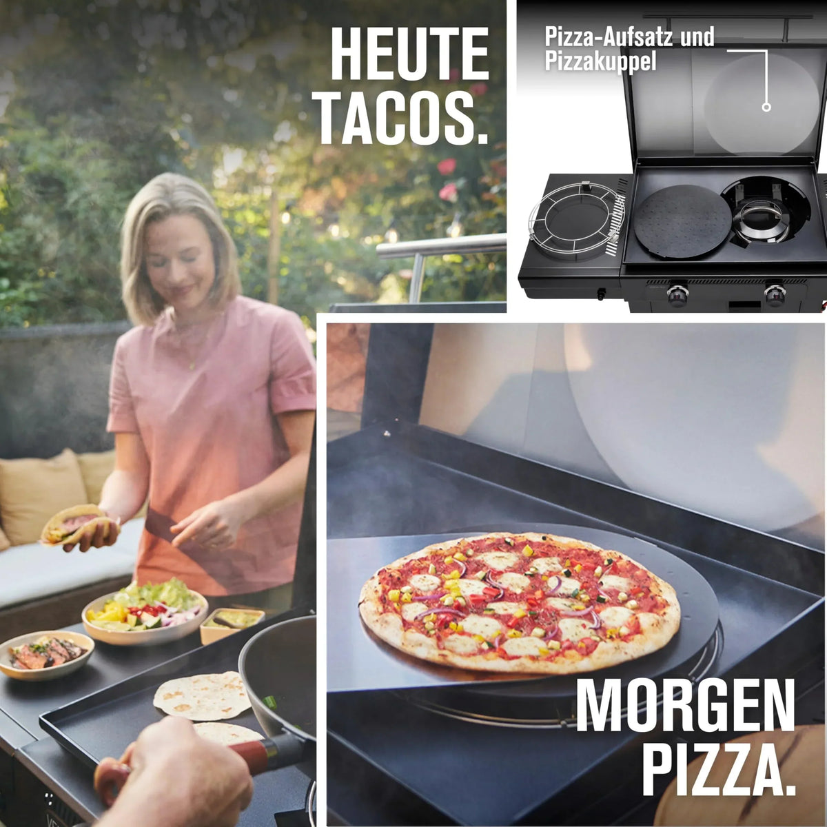 Charbroil Gasgrill Plancha Versa Tile 3en1 Plancha, Parrilla y Horno de pizza, placa de cocción con revestimiento cerámico de 70x50 cm