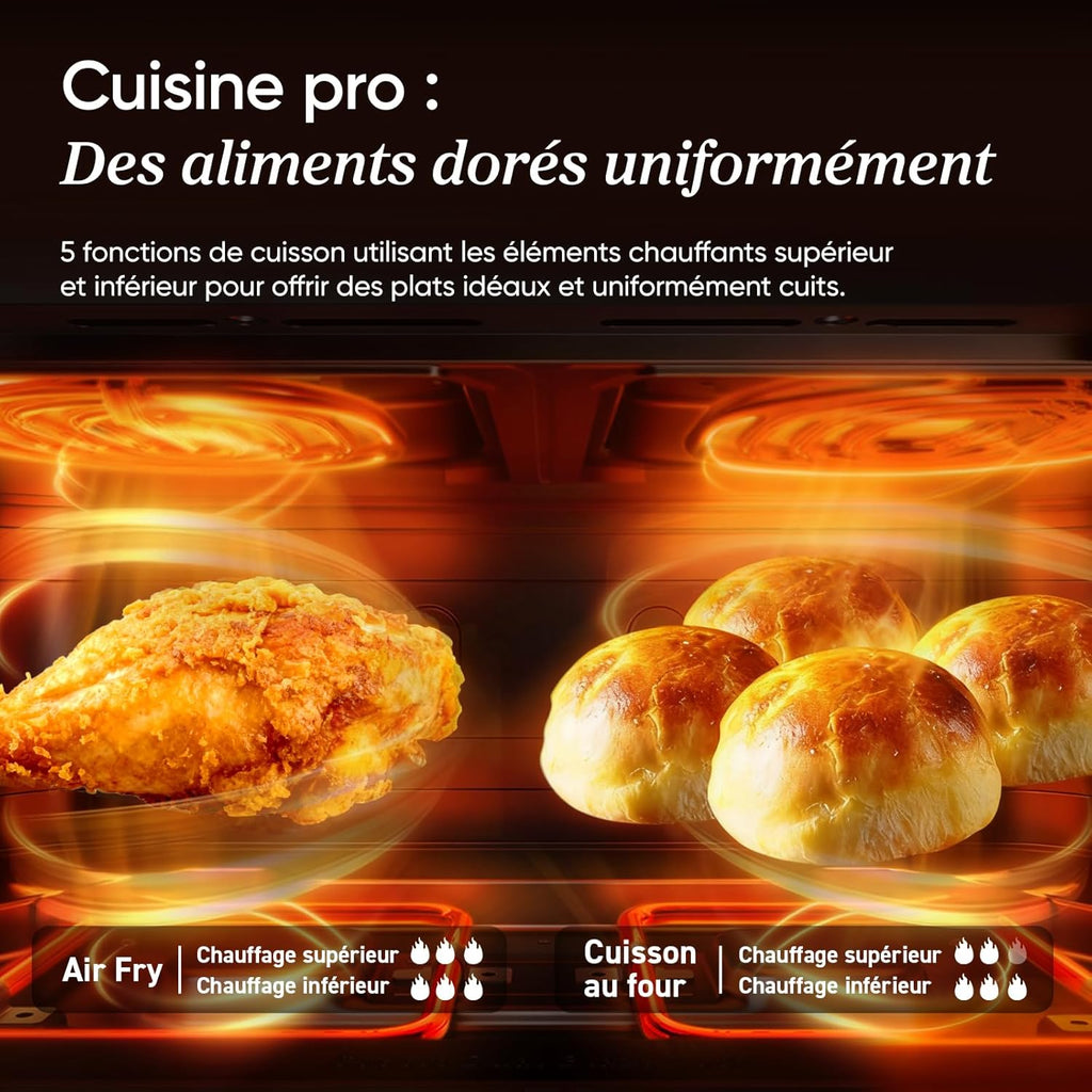 Freidora de aire COSORI Twinfry de 10L, freidora sin aceite con doble resistencia, Airfryer de zona dual con separador extraíble, 5 en 1, gran capacidad, cocción óptima, 40℃-240℃, control inteligente mediante App