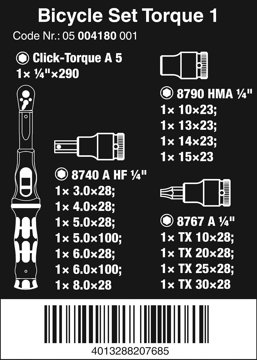 Wera 05004180001 Bicycle Set Torque 1, juego de llaves dinamométricas para bicicleta, 2,5-25 Nm, 16 piezas