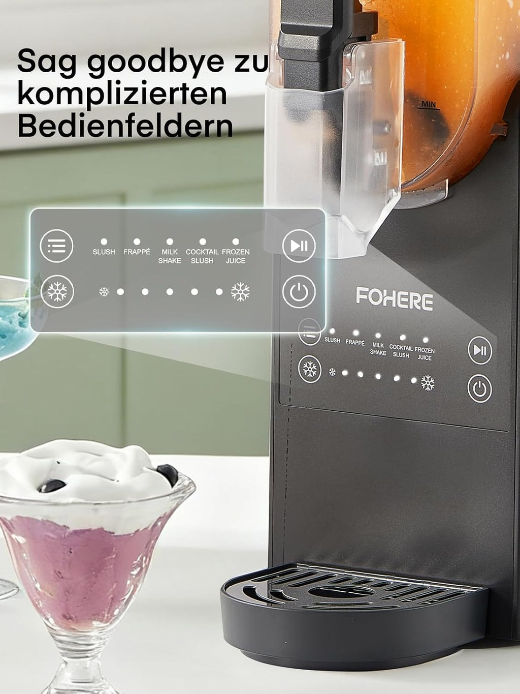 Máquina de granizados FOHERE, máquina de granizados de 2,6 L para el hogar, granizadora con autolimpieza, sin cubitos de hielo y 5 programas inteligentes, para granizados, cócteles helados, frappé, margaritas y batidos
