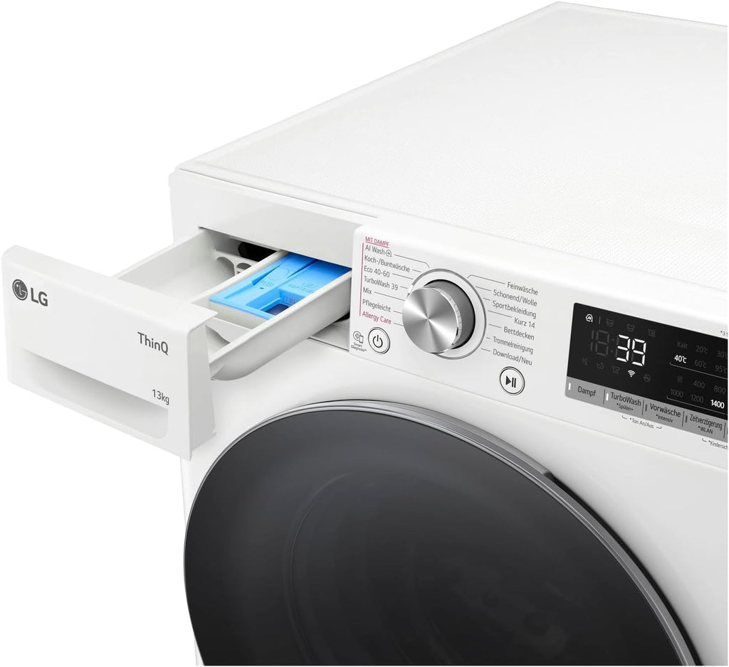 LG F4WV7080, Clase A, lavadora de carga frontal 8 kg, 1400 rpm, AI Direct Drive, Wi-Fi, limpieza profunda con vapor, gran capacidad, TRIPLE A, puerta exterior de cristal templado, 62 x 60 x 85 cm, blanco