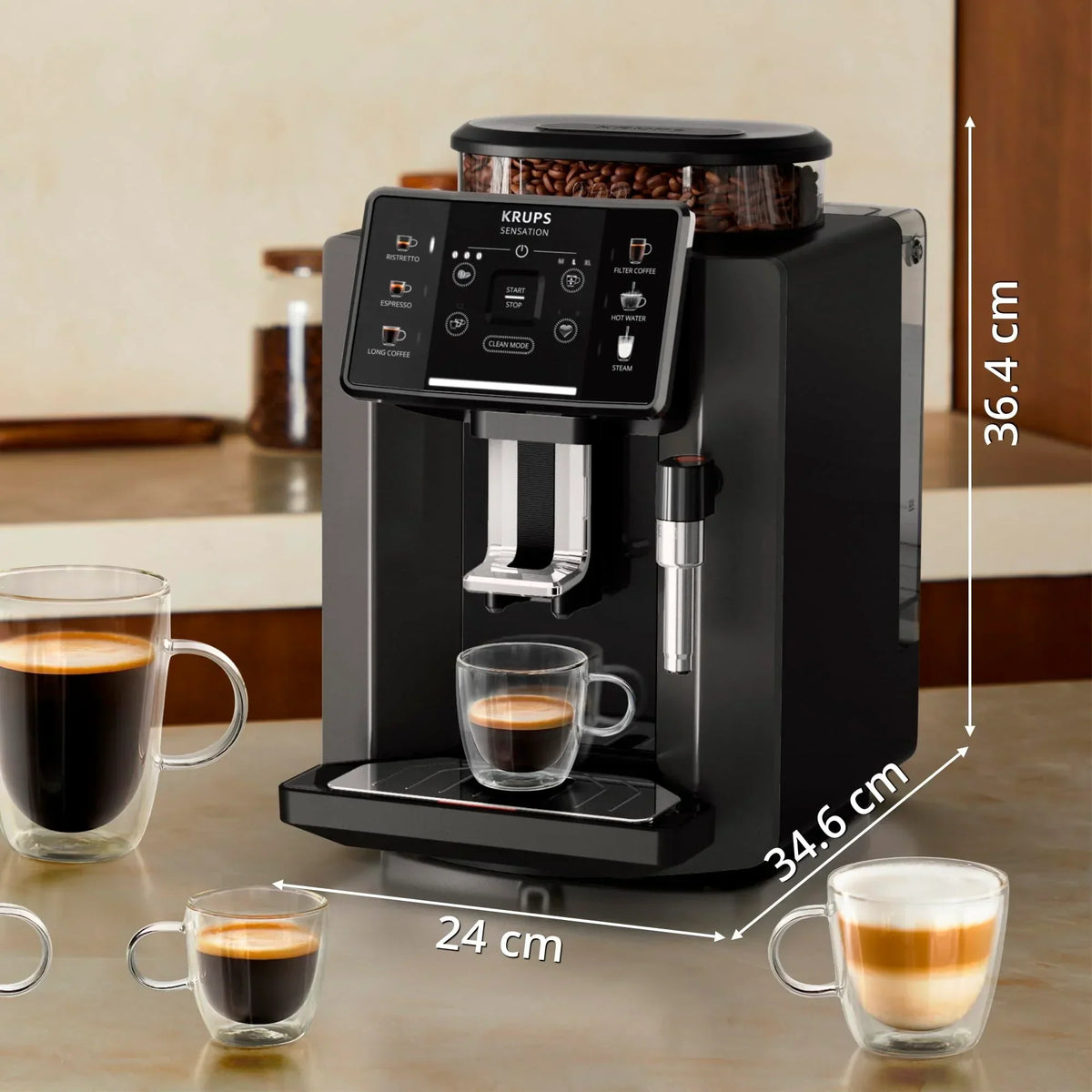 2025 Krups Essential - Cafetera superautomática, 15 bares de presión, molinillo cónico de metal, con selección de cantidad e intensidad de café, 1,7 l, 1 taza, acero, pantalla LCD + accesorios para leche