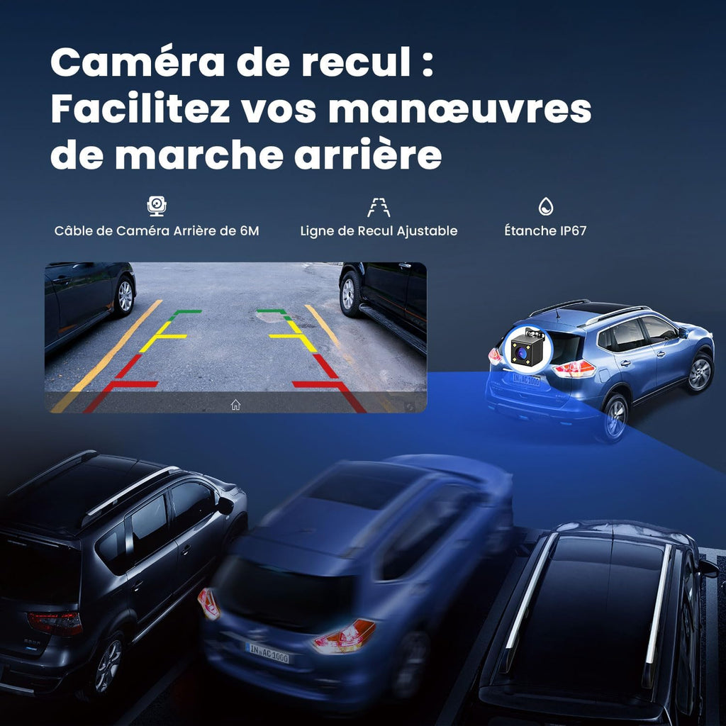Pantalla portátil inalámbrica Krunia de 9,26" para Apple CarPlay y Android Auto, actualizaciones OTA, cámara de visión trasera, Mirror Link, Bluetooth 5.0, control por voz, navegación GPS, FM